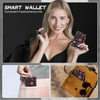 BWEGRHE Cute Credit Card Holder with Zipper, Pink Cherry Blossom RFID-Blocking Card Case Small Wallet for Women Men, Multi-slot Card Organizer Case Travel Accordion Wallet