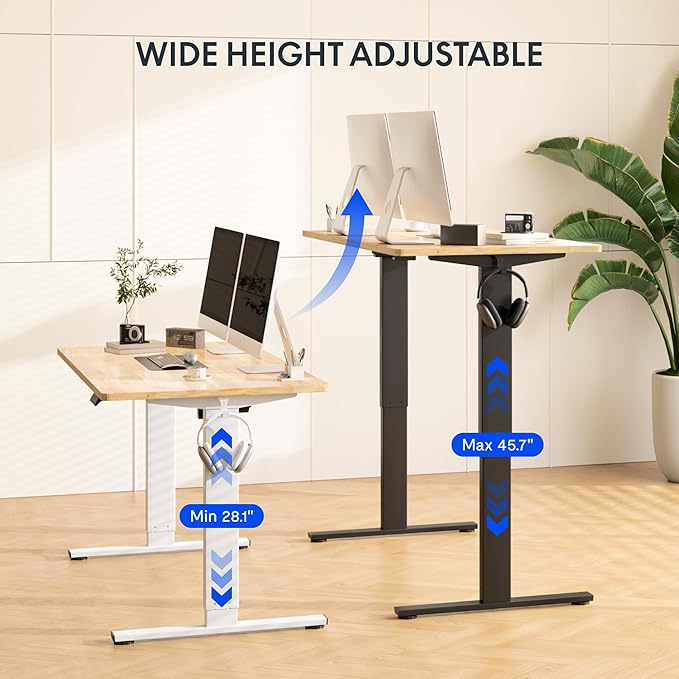 FLEXISPOT EN1 One-Piece Solid Wooden Standing Desk 63 x 24 Inches Height Adjustable Electric Sit Stand Home Office Desks (Silver Frame + Rubber Wood Top, 2 Packages)