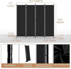 C-Hopetree 4 Panels Room Divider, 6 Ft Tall Indoor Folding Privacy Screen, Portable Partition Separator, Freestanding Separation Temporary Wall for Office, Bedroom, 80" W X 71" H, Black