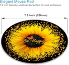 IMAYONDIA Round Mouse Pad, Sunflower and Butterfly Mouse Pad, Yellow Flower Mouse Mat, Inspirational Quote Be Happy Mousepad, Non-Slip Rubber Base MousePads for Office Laptop Computer, 7.9 x 7.9 Inch