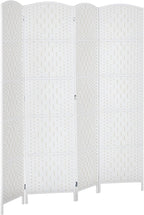 HOMCOM Room Divider, 4 Panel Folding Privacy Screen, 6FT Tall Portable Wicker Weave Partition Wall Divider for Bedroom, Home Office, White