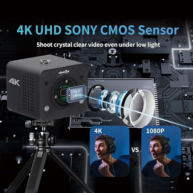 4K POV Camera Webcam PoE, ZowieCAM, Simultaneously HDMI & SDI Output, RTSP/RTMP(s)/SRT, Standalone Live Streaming to YouTube/Twitch for Webcast, Meeting, Teaching & Gaming (M12)