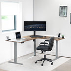 VIVO Electric Corner 63 x 55 inch L-Shaped Standing Desk, Memory Height Adjustment, Rustic Vintage Brown Top Gray Frame, DESK-E3CTGN