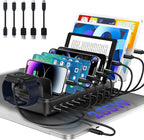 285W Charging Station for Multiple Devices, 10 Ports Fast Multi-Device Charger Organizer Compatible with MacBook Pro Laptop, iPhone, Android, Ipad, Tablet, Kindle, Multi-Device Charging Dock（Black）