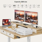 Grandder 55 x 28 inch Electric Standing Desk with 4 Drawers, Sit Stand Up Desk Adjustable Height with Storage Shelf for Home Office Ergonomic Adjustable Desk with Splice Board, Oak