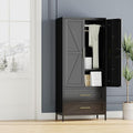 SUPEER Metal Wardrobe Cabinet with 2 Drawer and Hanging Rod, 70.9" H Metal Armoire Wardrobe Closet with Adjustable Shelf for Bedroom, Laundry Room, Home,Office,Installation Required,Black
