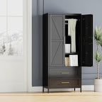 SUPEER Metal Wardrobe Cabinet with 2 Drawer and Hanging Rod, 70.9" H Metal Armoire Wardrobe Closet with Adjustable Shelf for Bedroom, Laundry Room, Home,Office,Installation Required,Black