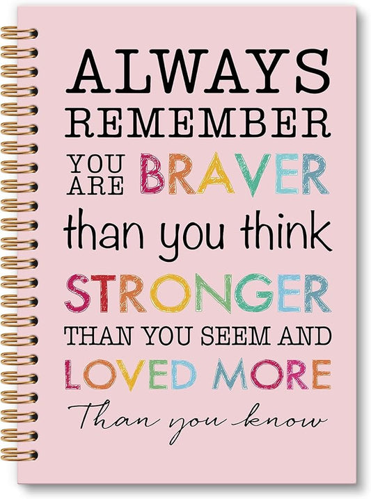 Inspirational Motivational Notebook Journal, Inspirational Gifts Spiral Notebook, You are Brave Motivational Notebooks Gifts for Women, Positive Gifts School Office Supplies, 6x8.2In（Pink）