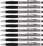 SyPen Personalized Pens With your Custom Logo or Text-300 Pack Bulk-for Businesses, Parties, and Events, 2 in 1 Ballpoint Pen & Stylus Compatible with Touchscreen Devices, Grey Barrel, Black Ink