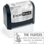 ExcelMark Address Stamp - Custom Return Address Stamp with Elegant Designs, Vibrant Colors & Patterns – Perfect for Mail, Invitations & Gifts (Black Mount, Foliage Edge)