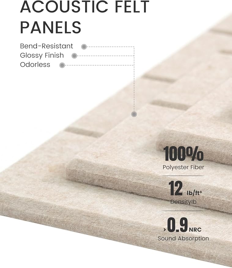 Fluxynara Felt Bulletin Board Tiles Large 36" x 24" Cork Board Alternative-6 Pack with 40 Adhesive Tabs, Thick Slat Wall Panels for Office Decor, Push Pin Board Wall Organizer Alternative - Oatmeal