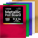 Hygloss Products Metallic Cardstock Sheets - 100 Sheets, 11” x 14” - 5 Assorted Colors - Sturdy 10 pt. - Foil Paper for Crafts, Scrapbooking, Posters & Decorations