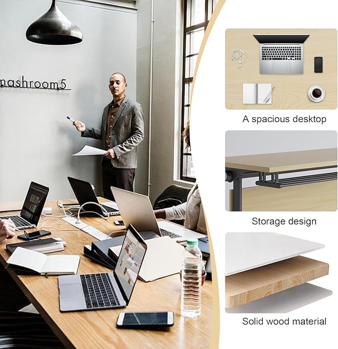 Conference Table,55.1''Folding Conference Room Table for 4-12 People,Mobile Flip Top MeetingTraining Table with Different Coulor and Styles for Offices, Classrooms,Meeting Room (4, 61''G)