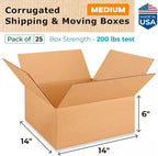 Medium Moving & Shipping Boxes 14"L x 14"W x 6"H (25-Pack) - Extra Strength 200 lb vs Regular - Corrugated Heavy Duty Moving Boxes - Moving Cardboard Box - Medium Moving Box by IDL Packaging