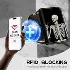 BWEGRHE Cute Credit Card Holder with Zipper, Skull Skeleton RFID-Blocking Card Case Small Wallet for Women Men, Multi-slot Card Organizer Case Travel Accordion Wallet