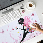 iCasso Extended Gaming Mouse Pad (35.4x15.7 in), Large 3mm Non-Slip Rubber Base Mousepad with Stitched Edges, Waterproof Keyboard Mouse Mat Desk Pad for Work, Game, Office, Home - Butterfly Girl