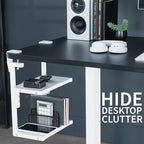 VIVO Clamp-on 13 inch Above or Below Desk 2-Tier Shelving Unit for Table Accessories, Gaming Devices, and More, Storage Tray, Desktop Organizer, White, STAND-SHELF2CW