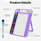 Magnetic Chore Chart for Kids, ADHD Task Tracker Easy-Check Routine Dry Erase Board, to-Do List Planning Tool with Stand for Fridge/Desk/Home/School, 6 Reusable Sheets, 2 Markers Purple