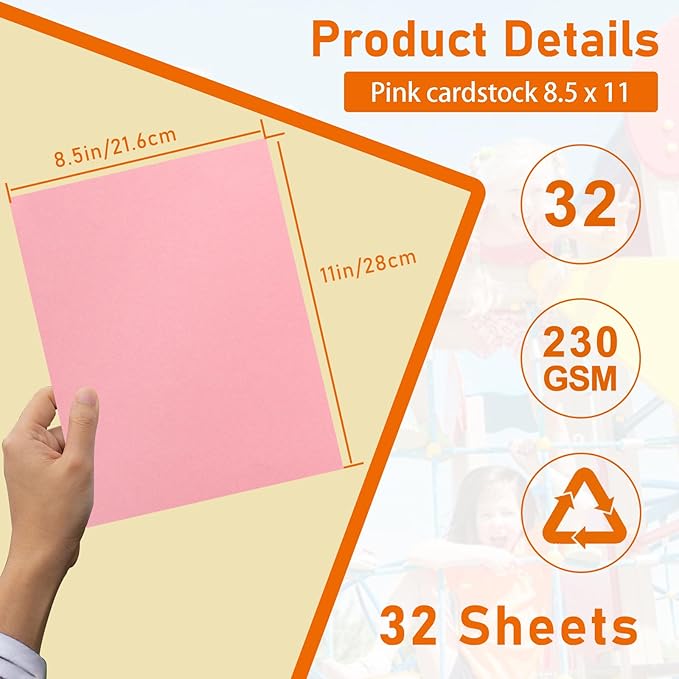 Guakicae 32 Sheets Pink Cardstock 8.5 x 11 Printer Paper, 80lb Premium Paper Card Stock for DIY Cards Making, Scrapbooking, Invitations, Thank You Cards, Anniversary