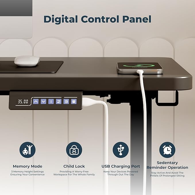 Adjustable Stand Up Desk, Large 71x31 Inches Height Adjustable Standing Desk with Cable Management, Home Office Computer Desk with Memory Preset & Charging USB Port & Sedentary Reminder