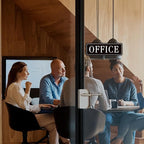 The Office Door Sign for Home and Business，Self-Adhesive Waterproof and Fade-Resistant Modern Office Sign Sticker for House，Business，Door, Window（Black）
