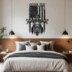 Custom US Flag Motorcycle Metal Sign Personalized Biker Name Signs Custom Garage Decor Motorbikes Wall Art Decor Motorcycle Sign Men Room Decorate Gifts for Men Husband Rider