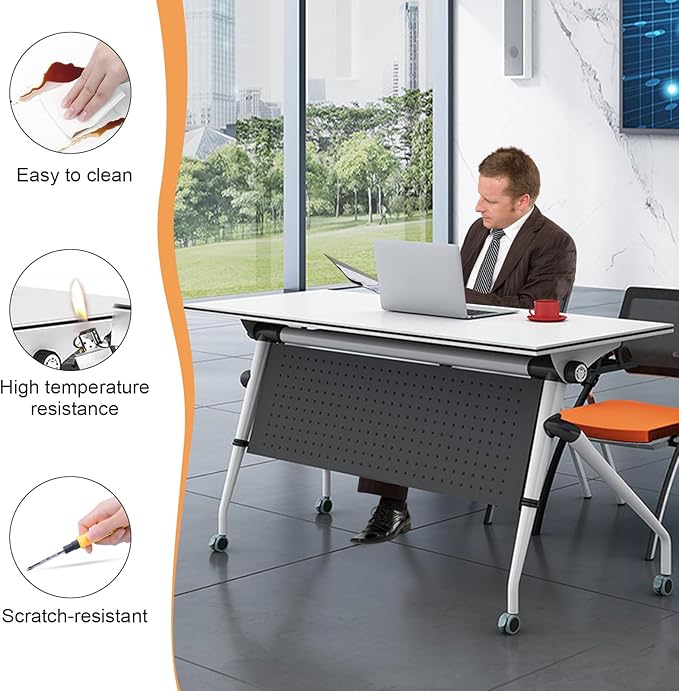 Conference Table,55.1''Folding Conference Room Table for 4-12 People,Mobile Flip Top MeetingTraining Table with Different Coulor and Styles for Offices, Classrooms,Meeting Room (6, C)