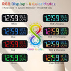 Peakeep Digital Alarm Clock for Bedrooms, Date Day of Week Large Display Numbers 6 Brightness Dimmer, 5 Volume Loud for Heavy Sleepers, 8 RGB Colors Electric Desk Clock Battery Backup, Auto DST