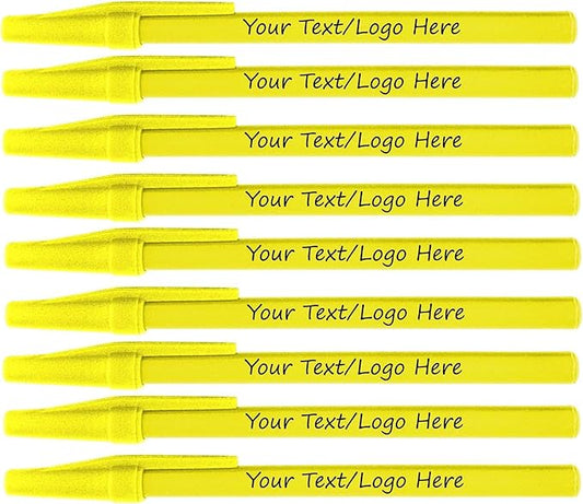 Personalized Stick Pens With your Custom Logo or Text-500 Pack Bulk-for Businesses, Parties, and Events, Custom Printed Slim Ballpoint Pens Colored with Cap, Yellow, Black Ink