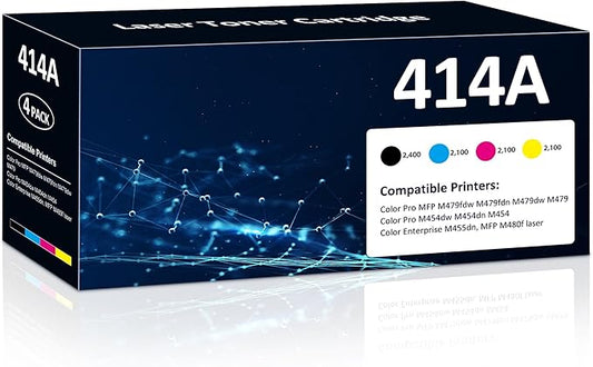 414A Toner Cartridges 4 Pack Compatible with HP 414A W2020A 414X W2020X Toner (with Chip) Works for Pro MFP M479fdw M454dw M454dn M455dn M479fdn Printer (1BK+1C+1M+1Y)