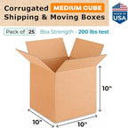 Medium Cube Moving & Shipping Boxes 10"L x 10"W x 10"H (25-Pack) - Extra Strength 200 lb vs Regular - Corrugated Strong Cardboard Boxes - Medium Moving Box - Heavy Duty Box by IDL Packaging