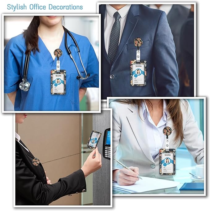 ID Badge Holder with Lanyard, Lanyards for ID Badges ID Card Holder, Cute Badge Reel Badge Clip Retractable, Teacher Nurse School Student Office Gifts Vintage Floral Bookshelf
