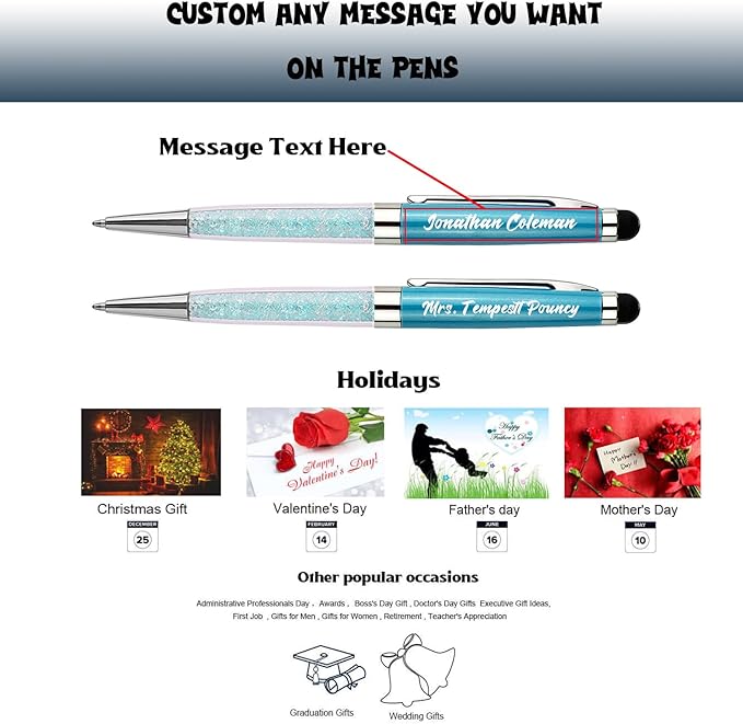 Custom Name Pens, Personalized Ballpoint Pen with name Stylus Pens, Ballpoint pens, Gift Pen for Business Christmas, Graduation, Anniversary, Office 12pcs/Pack