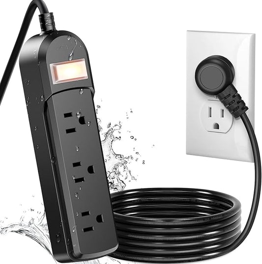 IPX6 Outdoor Power Strip Weatherproof, Waterproof Surge Protector with 3 Wide Outlet 10FT Long Extension Cord, Wall Mountable for Outside Decorations and More UL Listed(Black)