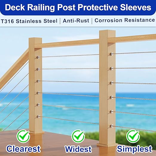 Steel DN Mate 200 Pack Stainless Steel Protector Sleeves for 1/8" 5/32" or 3/16" Cable Railing, Cable Protector Sleeves for Cable Railing System,T316 Cable Railing Hardware with a Drill Bit, DE05