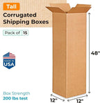 IDL Packaging Medium Corrugated Shipping Boxes 12"L x 12"W x 48"H (Pack of 15) - Prime Choice of Strong Packing Boxes for USPS, UPS, FedEx Shipping - Easy-to-Recycle Cardboard Boxes for Packaging