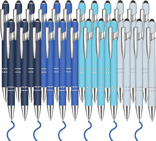 24 Pcs Blue Ink Ballpoint Pen with Stylus Tip 2 in 1 Ballpoint Pen 1.0 mm Blue Ink Metal Stylus Pen for Touch Screens Coworkers, Family, Colleagues, Office (Treasure Navy)