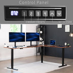 VIVO Electric Corner 84 x 63 inch L-Shaped Standing Desk, Memory Height Adjustment, Dark Walnut Top Black Frame, DESK-E3CTBD-84