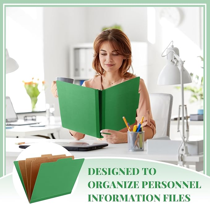 Skyygemm 12 Pcs Classification Folders Letter Size, 3 Divider Pressboard File Folder with Fasteners, Expanding File Organizer Bulk for School Teachers, Office Employee, Coworker, Staff (Green)
