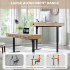 wow97e Electric Standing Desk with 3 Storage Drawers, 55x22 Inch Adjustable Height Office Computer Desk w/One-Piece Desktop & Power Outlets,Sit to Stand Up,Gaming Table for Study and Home, Natural Oak