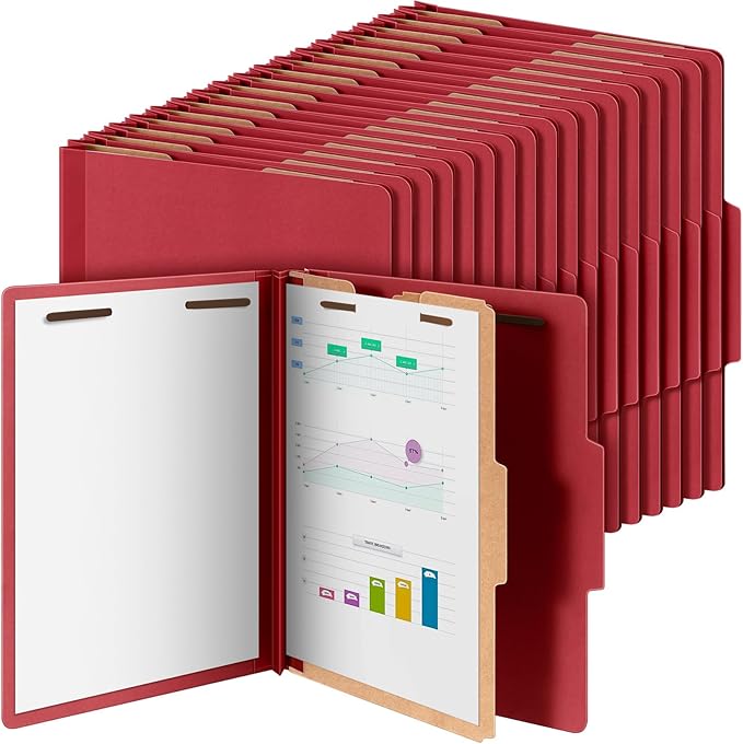 Skyygemm 48 Pcs Classification Folders Letter Size, 1 Divider Pressboard File Folder with Fasteners, Expanding File Organizer Bulk for School Teachers, Office Employee, Coworker, Staff (Red)