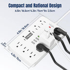 JouleLoom 2 Pack 6 FT Flat Plug Surge Protector Power Strip,11 Multiple AC Outlets with 6 USB Ports (2 USB C), 6 Feet Extension Cord, 1250W/10A, One Touch Switch Button, 17 in 1 Compact powerstrip