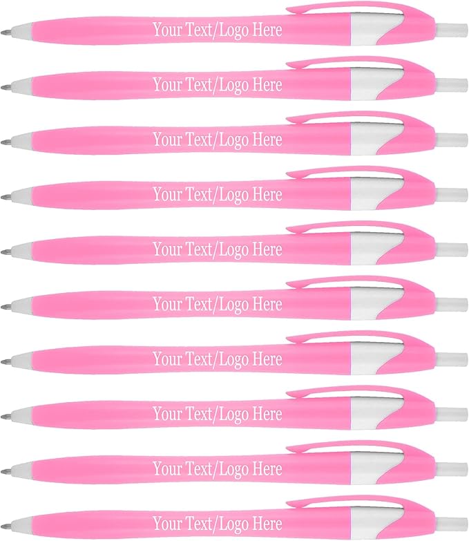 SyPen Personalized Pens With your Custom Logo or Text-500 Pack Bulk-for Businesses, Parties, and Events, Custom Printed Slim Ballpoint Click Pens, Pink Barrel Color, Black Ink
