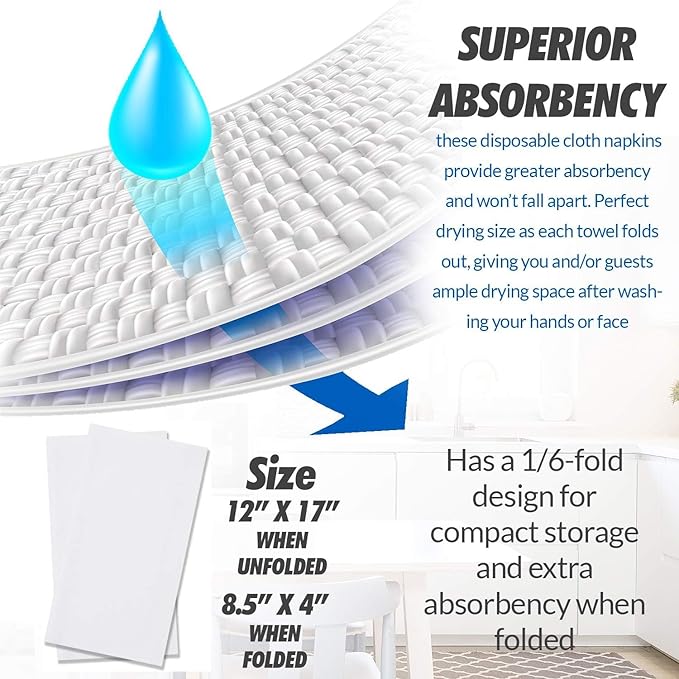 1000 Paper Towels Cloth-Like Hand Tissue Paper Napkins, Disposable Hand Towels for Bathroom Guests, Disposable Face Towel for Guest, Washcloths or Dinner Napkin, Made in USA, White