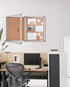 Mifuro 2 Pack 26"x20" Enclosed Bulletin Board, Lockable Weather-Resistant Aluminum Cork Noticeboard for School & Office, Silver Frame w/Cork