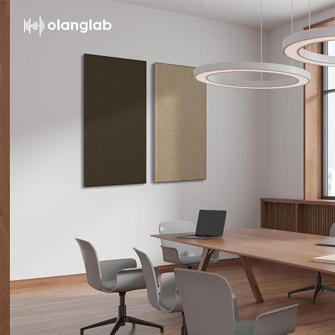 Olanglab Sound Absorbing Acoustic Wall Panels 2 Pack, 2'' 24''x48'' Fiberglass Sound Dampening Panels, Large Fabric Wrapped Sound Proof Panels for Walls (Brown)