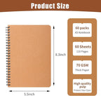 miikoul 60 Packs A5 Spiral Lined Notebooks, Kraft Paper Cover, 8.3"×5.5", 60 Sheets/120 Pages, Ruled Notebooks Bulk, Hardcover Journal Notepad Travel Notebooks for Office and Back to School Supplies