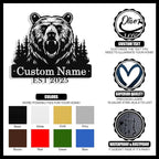 Custom Bear Metal Sign, Custom Bear Metal Wall Art Decor, Personalized Last Name Signs for Home, Rustic Farmhouse Black Wall Decor for Cabin, Bedroom, Living Room, Porch