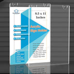 PecMuikee Acrylic Sign Holder 8.5x11, Wall Mount Acrylic Sign Holder and Plastic Paper Display Ad Frame bonus with 3M Tape and Mounting Screws for Restaurants, Office, Market, Library, Store, 6 Pcs