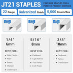 meite JT21 Staples, 1/4 Inch Galvanized Fine Wire Staples for Staple Gun - 7/16" Crown JT21 Staple Refill, Ideal for Upholstery, Crafts, Furniture (10 Boxes)